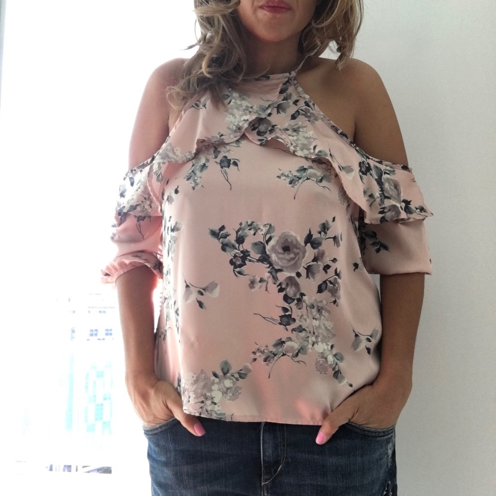 Satin Off-shoulder Ruffle Top - Picture 2 of 6
